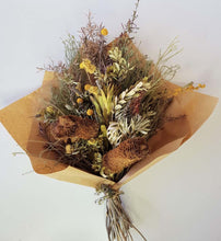 Load image into Gallery viewer, Dried bouquet with protea, billy buttons, leucadendron , banksia &amp; wattle
