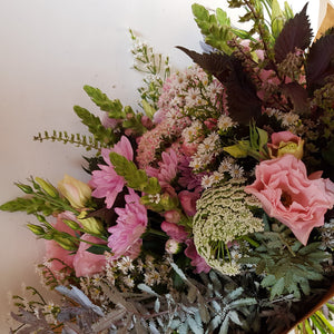 Autum bouquet in pinks, mauves and deep plum