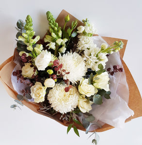 Florist Choice Mother's Day Bouquet in Ivory Tones with Roses, Snapdragon, Stock and Disbud Chrysanthemums